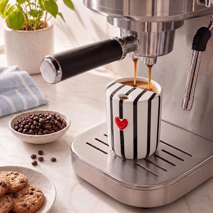 Ceramic Mug with Sip Hole 10 oz Novelty Black Striped Red Heart Ceramic Coffee Mug Hand Painted Travel Mugs Heat Resistant Non Slip Built in One Lid Mugs for Coffee Lovers Appreciation Gift - Image 5