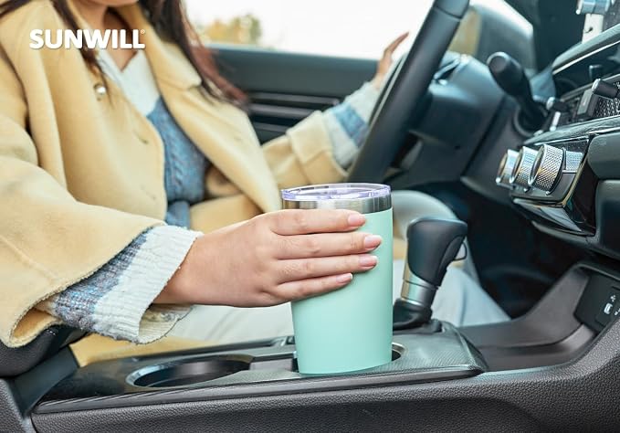SUNWILL Travel Coffee Mug with Lid, 20 oz Tumbler Set of 2, Insulated Stainless Steel Cup for Water, Tea, Powder Coated Sakura & Mint - Image 6