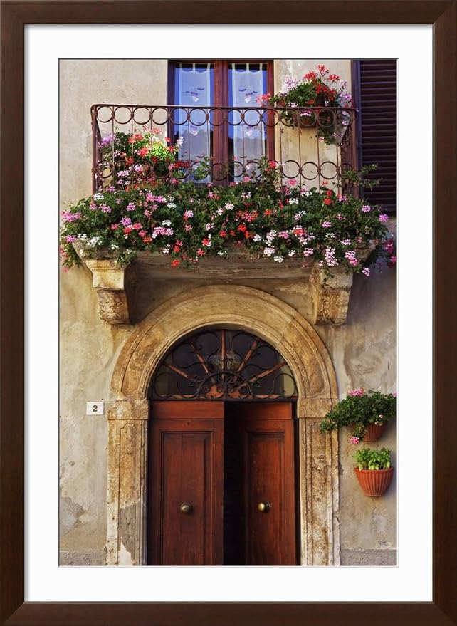 ART.COM Wall Photo Balcony Flowers and Doorway in Pienza Tuscany Italy on Brown Frame by Julian Castle, 32" x 44" - Image 2