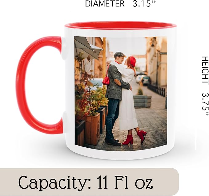 Personalized Coffee Mug | Custom Photo Text or Logo Ceramic Mug | Customized 11 Oz Tea Cup – Unique Gift for Men & Women | Taza Personalizadas Design with Picture and Words | White – Red - Image 5