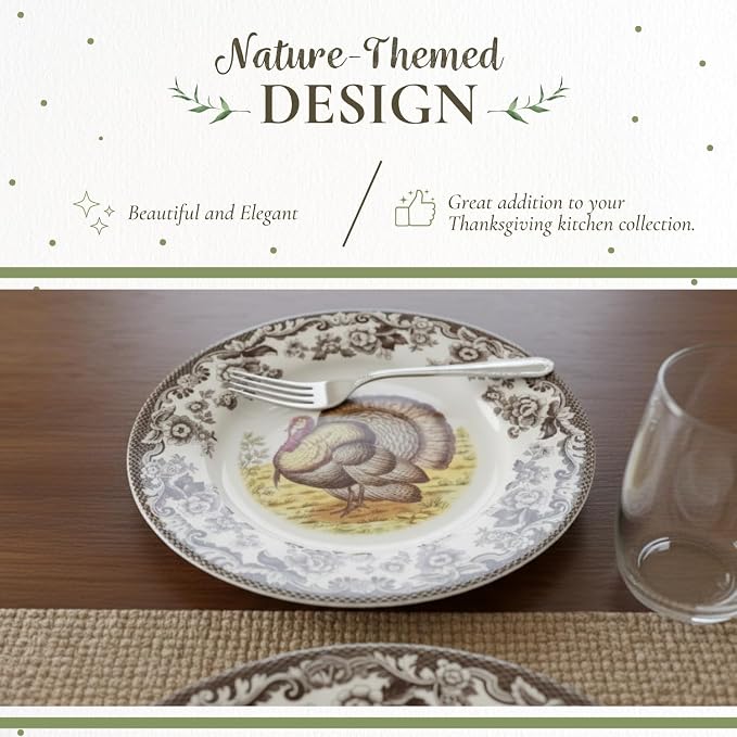 Spode – Woodland – Turkey Luncheon Plate - Brown/White - Image 3