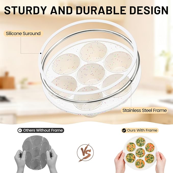 Vinino Silicone Air Fryer Muffin Pan with Reinforced Frame, Egg Bite Mold | 7 Cup Air Fryer Accessories, 2 Pack Silicone Muffin Pans for Oven, Perfect for Egg Bites, Muffins, Tarts, BPA-Free, Cream - Image 2