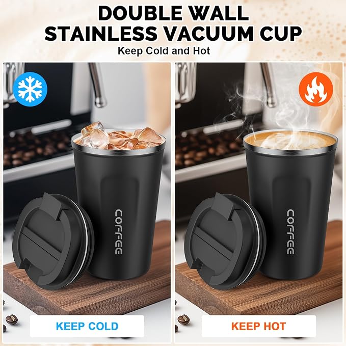 CS COSDDI 12 oz Stainless Steel Vacuum Insulated Tumbler - Coffee Travel Mug Spill Proof with Lid - coffee Cup for Keep Hot/Ice Coffee,Tea and Beer (Black) - Image 3
