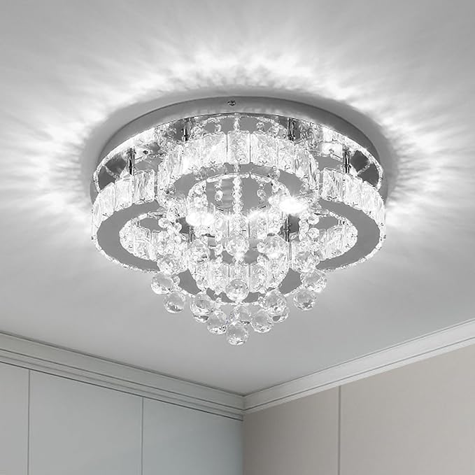 Crystal LED Ceiling Light Chandelier, Modern Flush Mount Lighting Fixture Ceiling Lamp for Living Room, Dining Room, Bedroom, Kitchen Island, Entryway by Vinilky