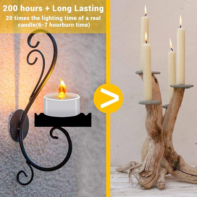 Battery Operated Tea Lights (24 Pack), Realistic Flickering Flameless Candles (200+ Hours), Soft Amber Glow for Home Decor, Dinner Party, Mother's Day Gift & Relaxation (Warm Yellow) - Image 5
