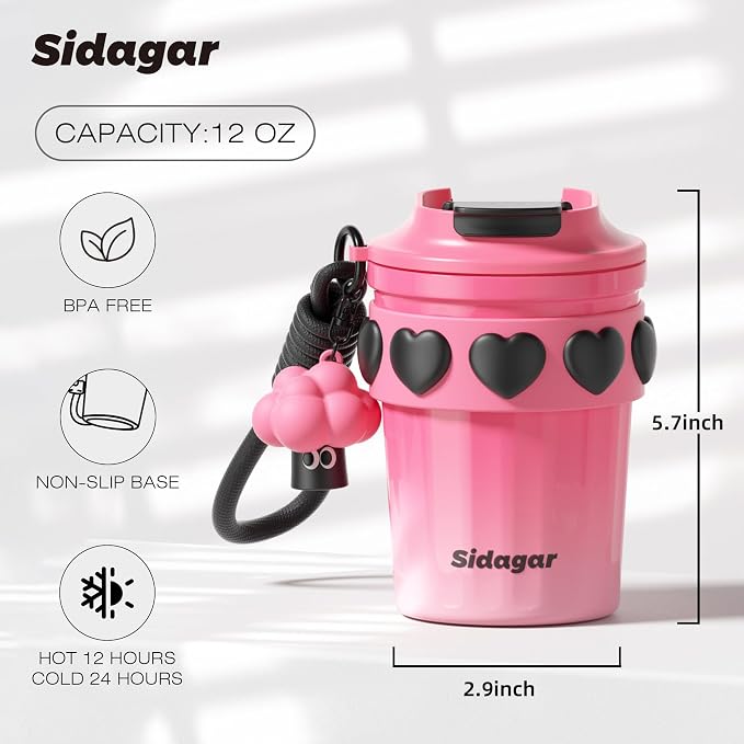 SDGA+ 12 oz Travel Coffee Mug Spill Proof Leak Proof, Stainless Steel Thermal Coffee Cup with Lid, Resuable Cup for Hot and Cold, Portable Tumbler for Women, Pink - Image 2