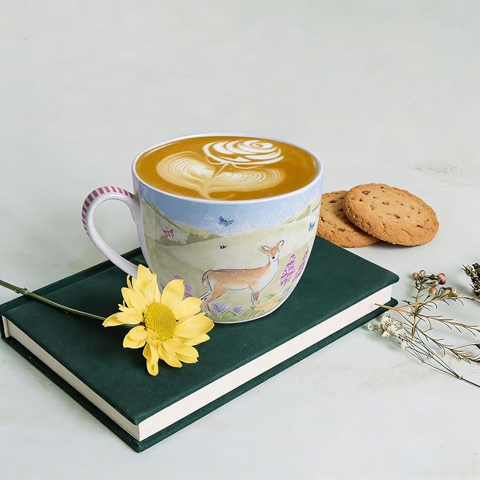 20 oz Deer & Wildflower Coffee Mug, Premium Bone China Cottage Garden Coffee Cup with Rabbit & Butterfly, Thoughtful Gifts for Mom Women Mothers Day, Designed in England by Harvest Green Studio - Image 7