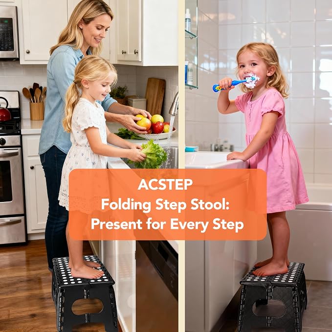 ACSTEP 9 Inch Folding Step Stool, 15 Inch Extra-Wide, 300 lbs, 2 Pack | Non-Slip Heavy Duty Foldable Step Stool for Kids and Adults, Extra-Wide for Comfort and Stability, for Bathroom and Kitchen - Image 8