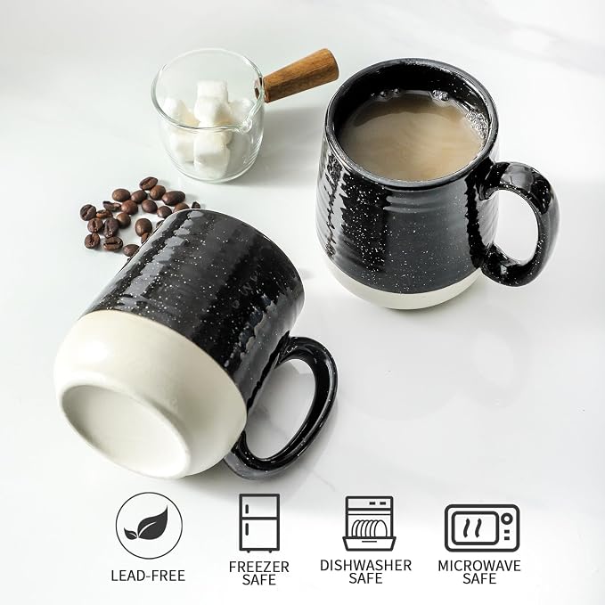 Hasense Coffee Mugs Ceramic, 15 oz Large Coffee Cups with Handle for Home and Office, Latte Mugs Set for Coffee, Tea, Hot Cocoa, Mocha, Black Coffee Cup Gift for Dad Mom, Dishwasher Microwave Safe - Image 6