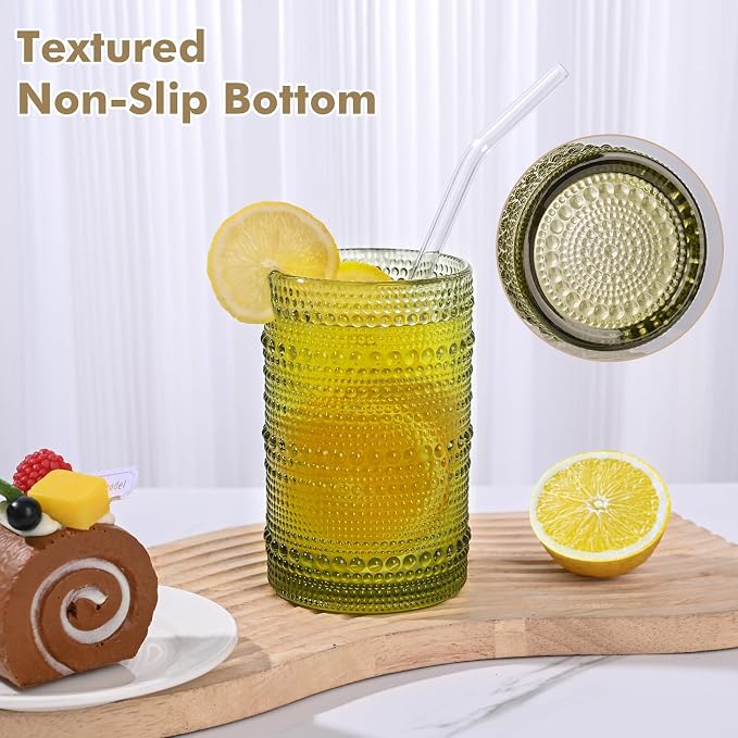 ZMOWIPDL 12oz & 15oz Hobnail Drinking Glasses,Green Glass Cups Set of 8 | Vintage Highball Glassware，Kitchen Drinkware，Embossed Water Tumbler,for Beer,Cocktail,Whiskey,Juice,Various Mixed Drinks - Image 5