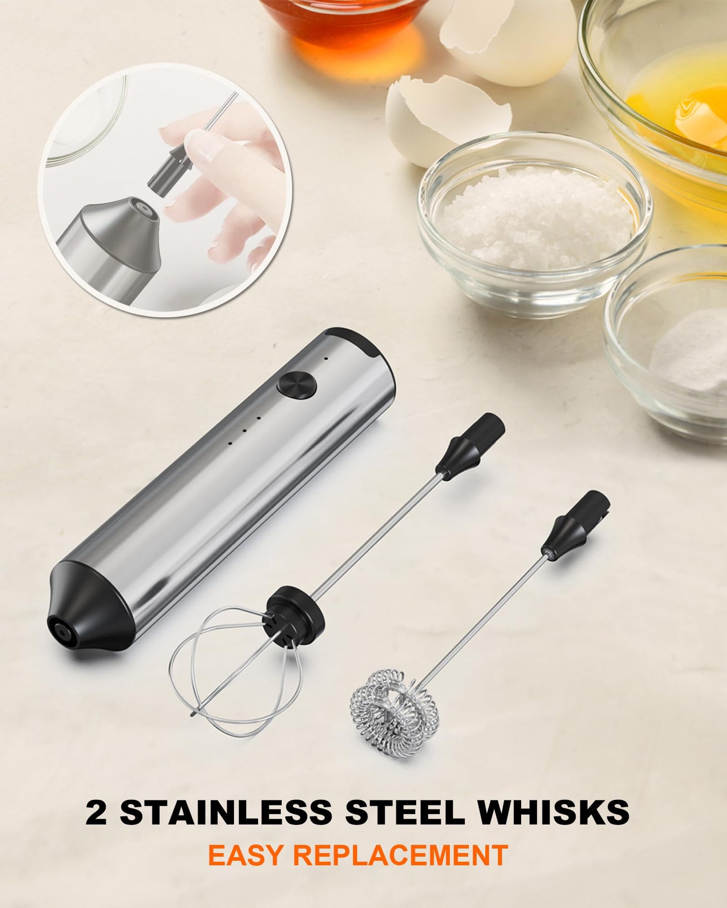 Rechargeable 3-Speed Milk Frother Wand (Black)