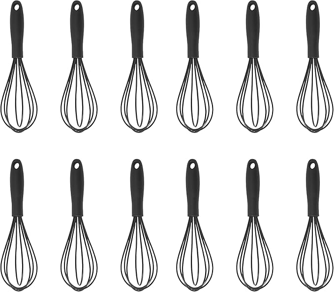 Mini Silicone Whisk, 12-Pack Portable Egg Whisk, Small Whisks For Cooking, Manual Handheld Milk Frothers, Household Egg Blender Silicone Whisks For Cooking (Black)