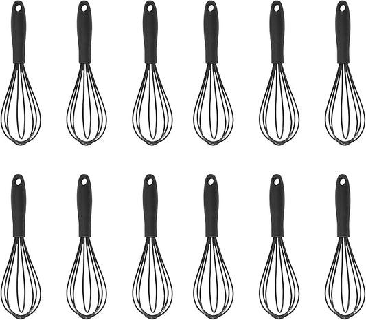Mini Silicone Whisk, 12-Pack Portable Egg Whisk, Small Whisks For Cooking, Manual Handheld Milk Frothers, Household Egg Blender Silicone Whisks For Cooking (Black)