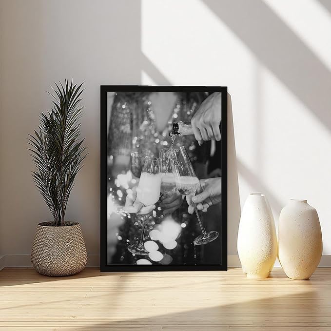 UXCBIA Pouring Champagne, Black And White, Cheers Poster, Bar Cart, Party, Celebration, Decor, Bar Wall Canvas Poster Wall Art Decor Print Picture Paintings for Living Room Bedroom Decoration Black F - Image 6
