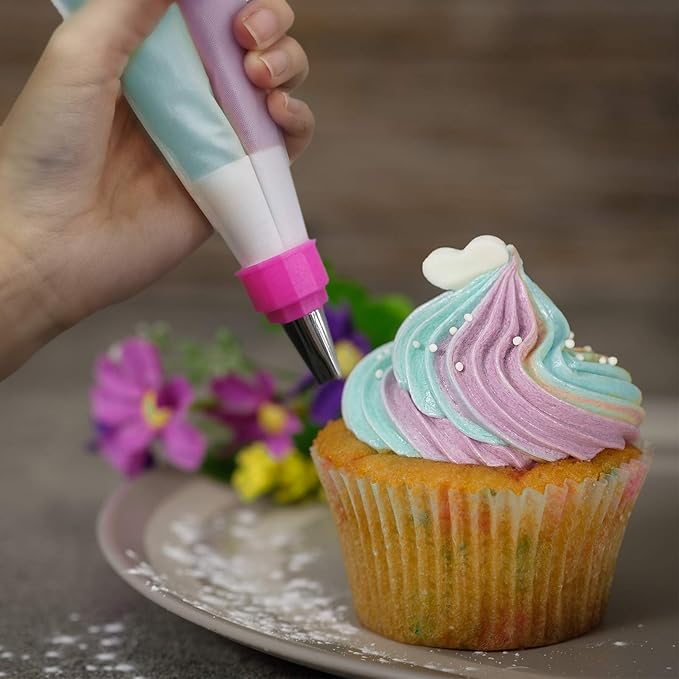 SNAIL GARDEN Silicone Pastry Bags Set - with Two-Color Icing Bags, 3 Sizes (12"+14"+16") Reusable Piping Bags, Frosting Bags with 11 Couplers+11 Frosting Bag Ties+5 Decorating Tips for Cake Cupcake