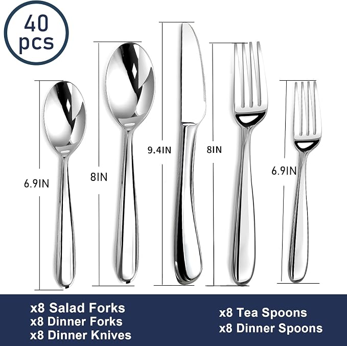 Heavy Duty Silverware Set for 8, Stainless Steel Flatware Cutlery Set | Heavy Duty Steak Knife Fork and Spoon, Dishwasher Safe, Gift Package for Wedding Housewarming - Image 5
