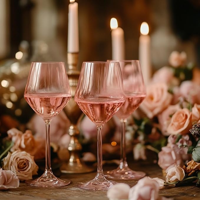 Elegant Pink Wine Glasses Set of 6 – Hand Blown Tulip Shape Long Stem Glassware – 15oz Pink Wine Glasses for Women, Wedding, Party, Bridesmaid Gift, Fancy Champagne or Rosé Goblets - Image 3