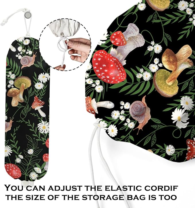 Mushroom Plastic Bag Holder, Wall Mount Grocery Bag Holder for Plastic Bags | 2Pcs Summer Leaves Reusable Shopping Bags Storage Dispenser for Home Kitchen Pantry, Mushroom Gifts for Women - Image 4