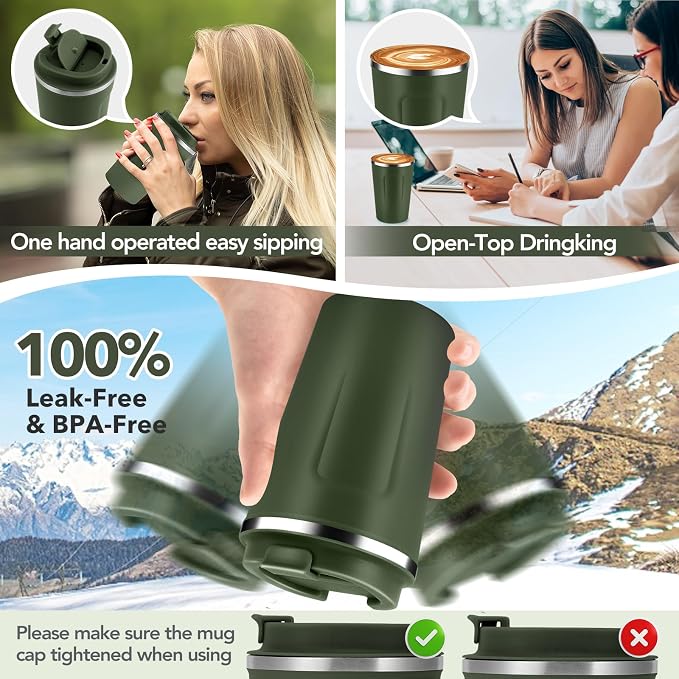 Volhoply 12 oz Double Wall Insulated Vacuum Travel Coffee Mug with Flip Lid Bulk 8 Pack,Reusable Stainless Steel Leak Proof Coffee Cup,Portable Cafe Thermal Tumbler for Hot Drinks(Assort Color,8 Set) - Image 6