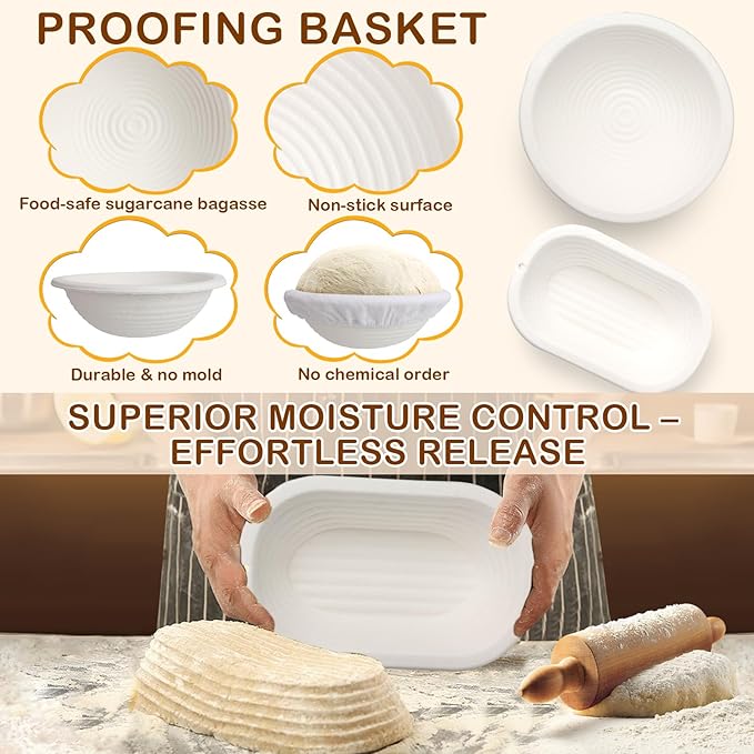 Sourdough Starter Jar Kit 13pcs, Bread Proofing Basket Making Tools with Dutch Oven Silicone Mat, Sour Dough Baking Supplies Accessories Stuff Gifts for Home Bakers Adults Women Mom Beginner
