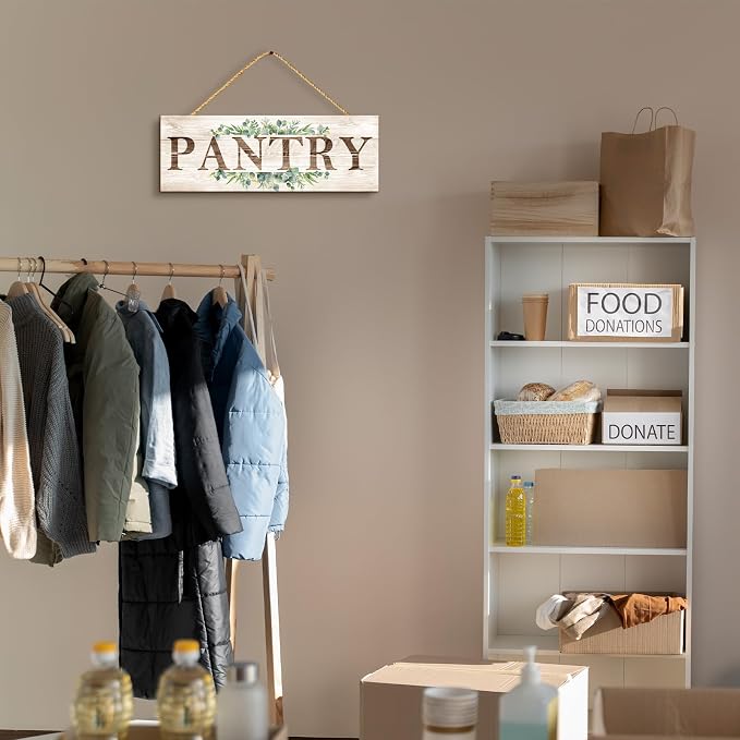 Pantry Sign Wall Decor, Pantry Wall Art with Plant Print, Rustic Farmhouse Wall Hanging Plaque Home Kitchen Decorative Pantry, 4.7 x 13.7 inches - Image 3