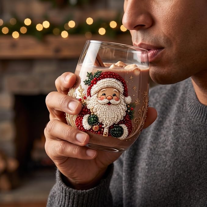 3D Christmas Glass Art Cup, Luxury Raised Holiday Glassware Collection | Cute Festive Stemless Wine Glasses,Artistic Holiday Table Ornaments,Perfect Christmas Home Decor Gifts for Various Beverages - Image 9