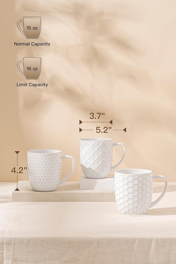 FOBENTA Ceramic Coffee Mugs Set of 4, 16 oz Coffee Cups with Embossed Design – Perfect for Latte, Tea & Cocoa, Gift for Women, Mom & Friends - Image 2