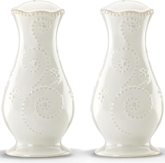 Lenox French Perle White Tall Salt and Pepper Set - | dishwasher safe | elegant scalloped design | kitchen and dining essential, gift for women, kitchen essentials by Lenox