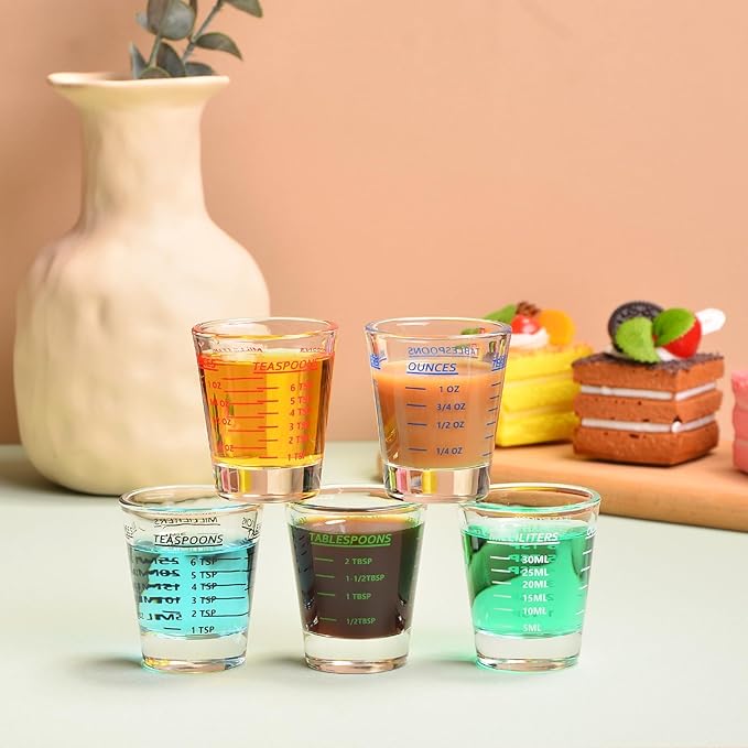 Shot Glass Measuring Cup，Espresso Shot Glass 26-Incremental Measurement 6 Tsp, 30ml, 1oz, 2 Tbs, Kitchen Tools，Bar Bartender Accessories, Jigger for Bartending (2 Pack-Blue)