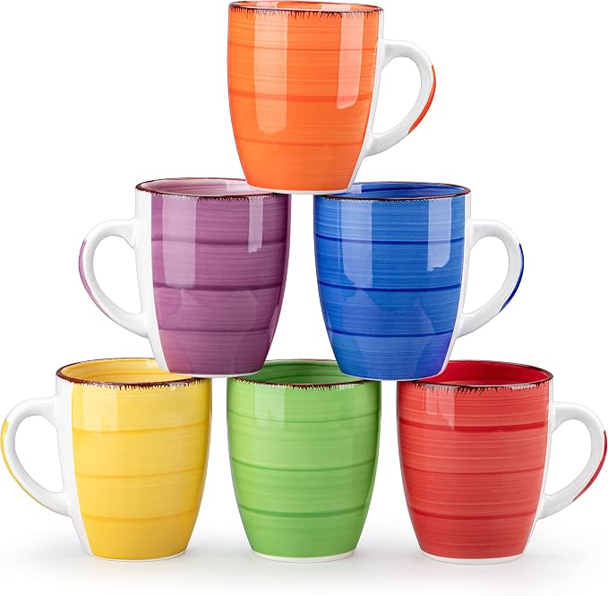 vancasso Bonita 12 Oz Coffee Mugs Set of 6, Ceramic Coffee Cups for Cappuccino, Latte, Tea, Cocoa, Warm Color by vancasso