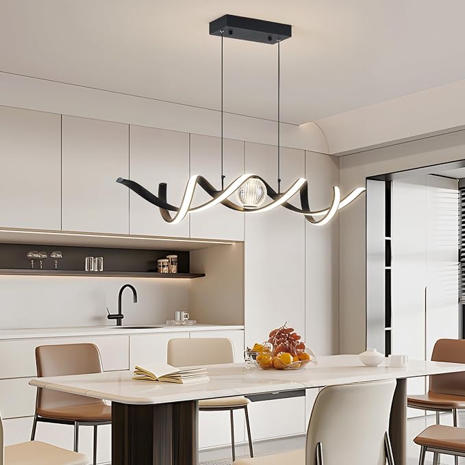 ORANOOR Modern LED Pendant Lights, Dimmable 39in Spiral Wave LED Chandelier | Linear Swivel Black Dining Room Hanging Lighting Fixtures, Kitchen Island Pendant Light Chandelier for Dining Table (2340lm) - Image 9