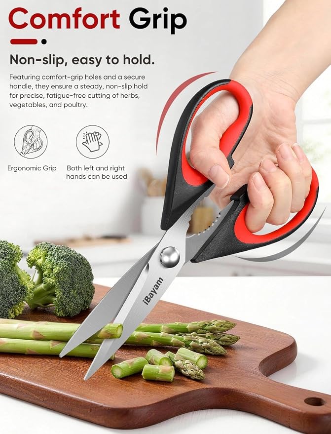 iBayam Kitchen Scissors Shears All Purpose Heavy Duty, Protective Sheath | 2-Pack, Ultra-Sharp Stainless Blades, Soft Comfort-Grip, Dishwasher Safe, Cutting Food Cooking Meat Poultry Kitchen Utensils - Image 3