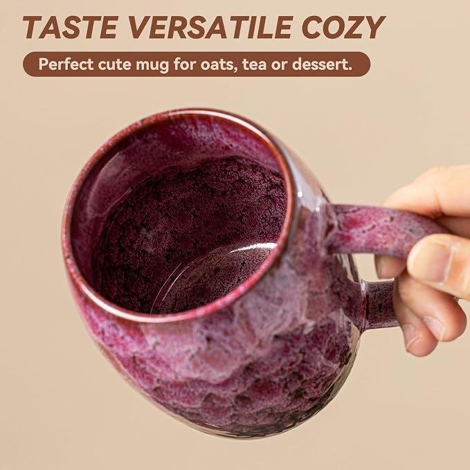 Roseate Nebula Ceramic Coffee Mug - 14 oz Unique Reactive Glaze Coffee Cup with Artful Handle, Barrel Cute Mug for Women Men Home Office Gift Box - Image 6