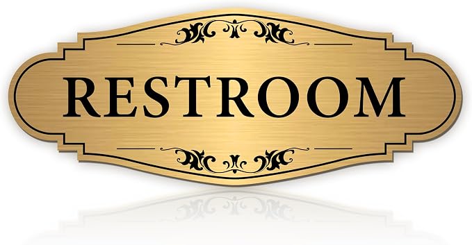 Restroom Sign Sticker for Business & Home, Self-Adhesive Brushed Gold | Elegant Bathroom Signs for Door, Durable & Waterproof Unisex Restroom Signage for House Toilet, Office, Store, Shop by LUHIMO