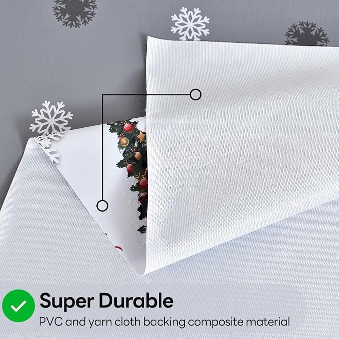 Christmas Table Cloth Rectangle Heavy Duty Vinyl Grey Christmas Tablecloth Plastic Reusable Santa Tablecloth Wpieable Waterproof PVC Xmas Table Cover for Dining Party New Year(Gray, 54"x78") - Image 4