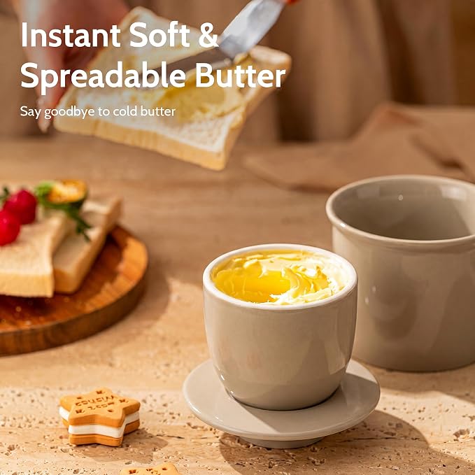 Sweese Counter with Water Line for Fresh Spreadable Butter - French Butter Keeper with Lid - Housewarming Gift For The One Who Has It All - Latte Brown - Image 7