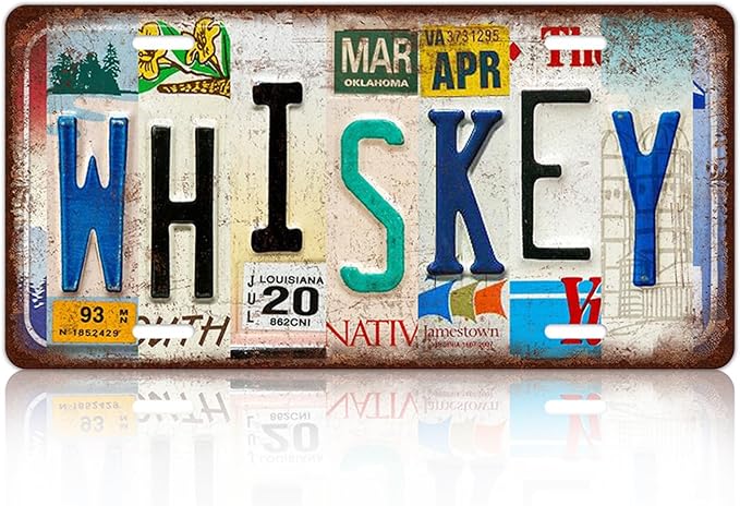 Vintage Whiskey Metal Tin Sign License Plate Wall Decor 12 x 6 Inches by MTsigns