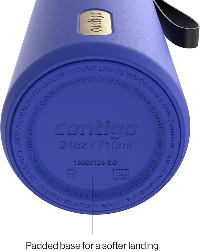 Contigo AutoSeal 24 oz Stainless Steel Vacuum-Insulated Water Bottle with Leakproof Push-Button Spout & Lock, Carry Strap, BPA-Free & Lead-Free, Dishwasher Safe - Image 4