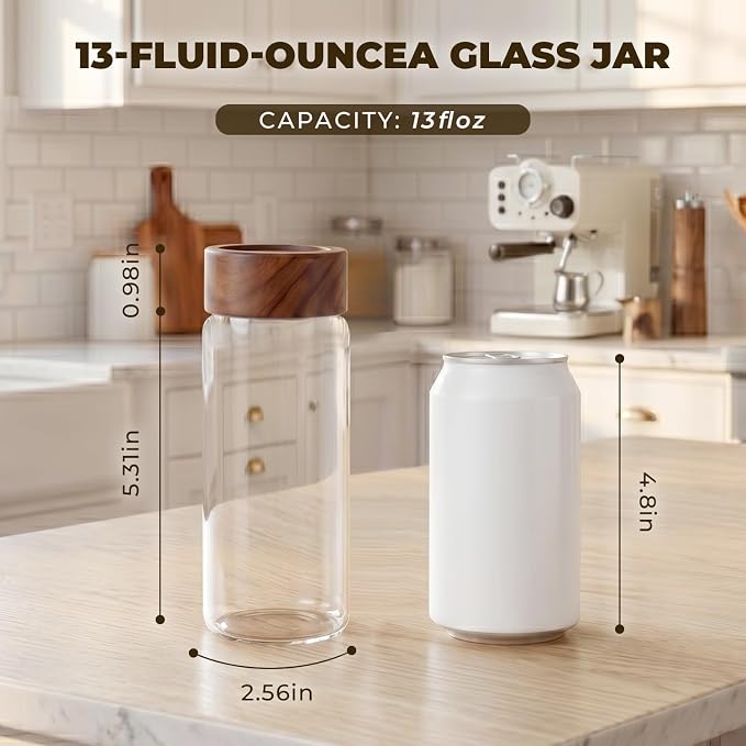 6 Pack 13 oz Glass Jars with Airtight Lids - 15cm Tall Aesthetic Glass Canisters for Coffee Bar, Loose Leaf Tea, Sugar - Decorative Apothecary Jars for Bathroom Vanity Organizers - Image 3