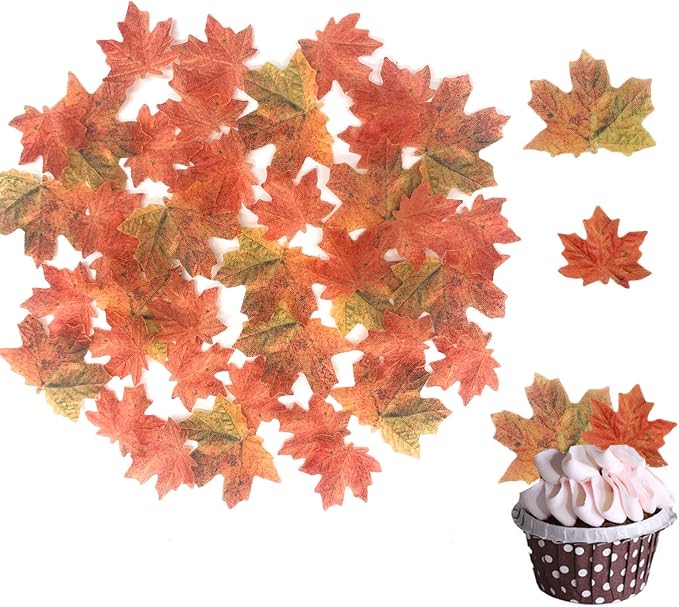 Weraru 90 Pcs Edible Fall Leaves Gold Leaf Cupcake Toppers, For your Party Cake Toppers Decoration by Weraru