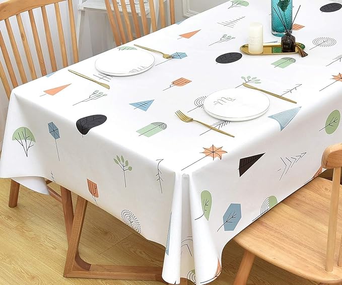 Wipeable Waterproof Tablecloth Vinyl Tablecloths for Rectangle Tables Heavy Duty PVC Tablecloth for Kitchen Dining Table(Small Trees, 54'' x 84'') by Yofori