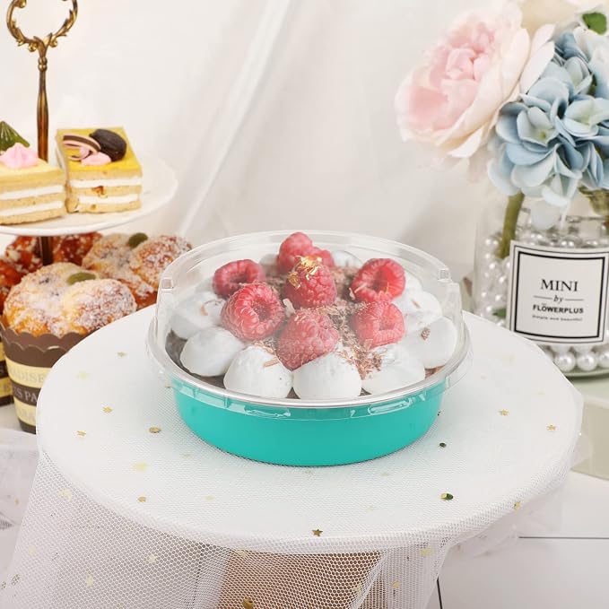 Beasea Mini Pie Pans with Lids, 4 Inch 100 Pack Disposable Cake Pans, 8 Oz Elegant Blue Aluminum Pie Pan Tin Round Disposable Tin Tart Pans Mini Cheesecake Pan for Pie Tart Quiche - Image 4