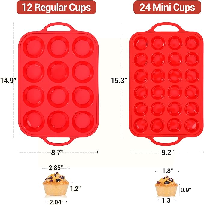 CAKETIME Silicone Muffin Pans for Baking, Metal Reinforced Frame Regular 12 Cups & Mini 24 Cups Cupcake Pan Set Nonstick Muffin Pan for Homemade Baking Easy to Handle - Image 3