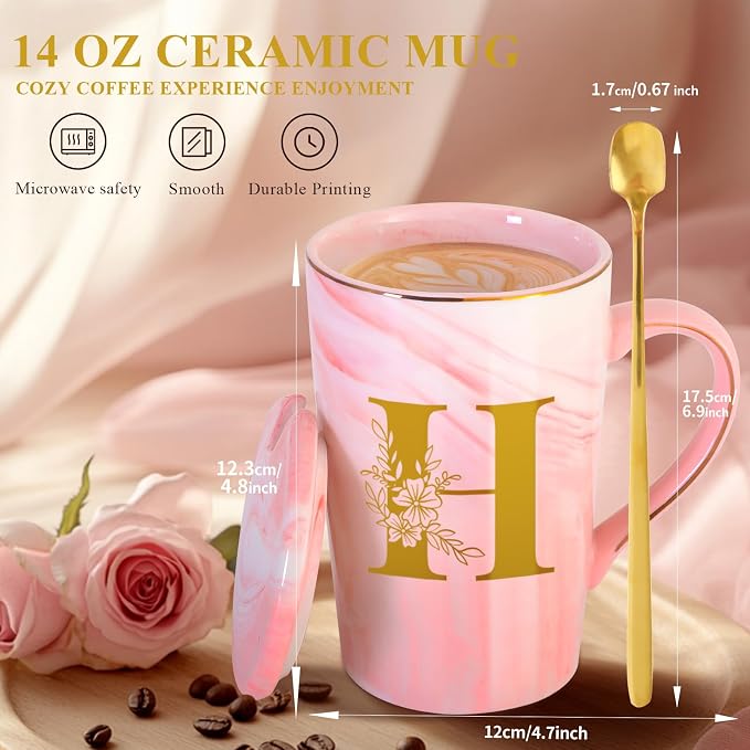 Personalized Ceramic Coffee Mug with Lid Gifts Tea Cup Brides for Her Wedding Day Bridal Shower Bachelorette Party Engaged Engagement Cute Personalized Unique Cool Special Customized Best Present,H - Image 4