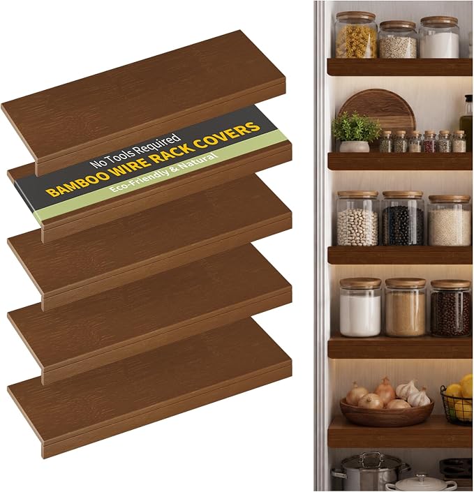 Wire Shelf Covers, Bamboo Wire Rack Covers for Pantry, Closet，Kitchen (5pcs, 36" W x 12" D, Walnut) by ClimbHope