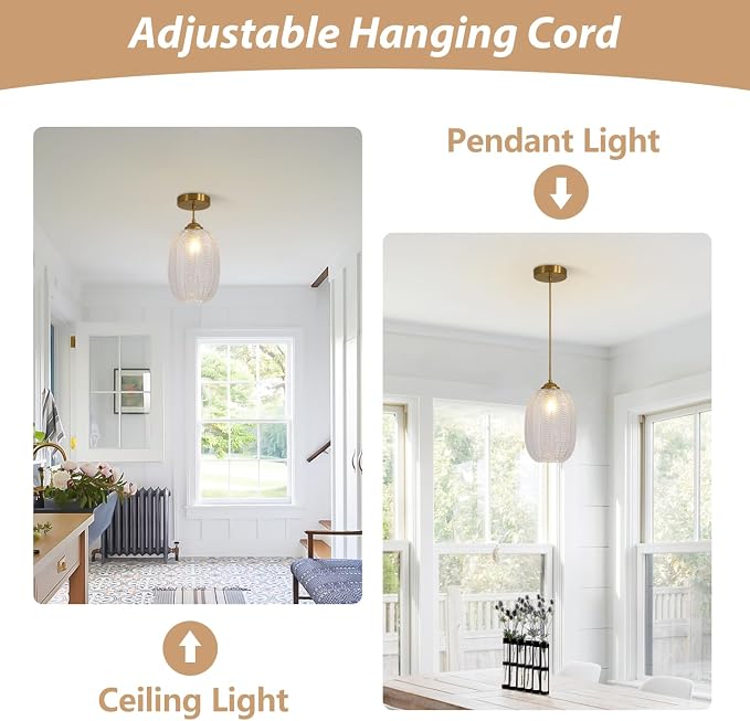 KCO Lighting Clear Glass Globe Pendant Light Ribbed Ceiling Light Brass Pendant Lights Kitchen Island Mid Century Modern Ceiling Hanging Light Gold Single Pendant Light - Image 3