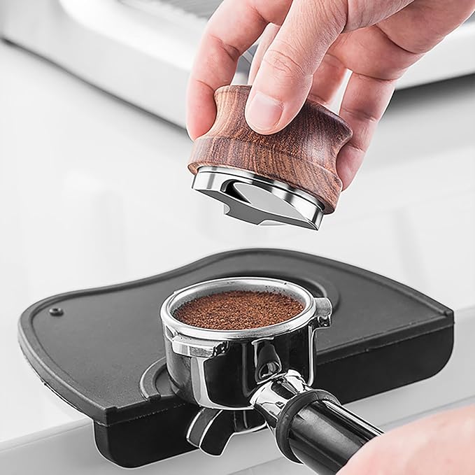 53mm Premium Barista Coffee Tamper, Durable 304 Stainless Steel Base, Adjustable Depth 53mm Coffee Distributor, Durable Pear Wood Handle