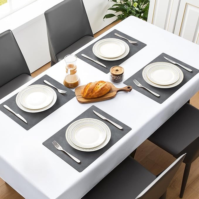 MOSAYT Vinyl Placemats Set of 8-12 X 17 Inch - Faux Leather 100% Waterproof Oil-Proof Wipeable PU Place Mats, Heat Resistant Reversible Table Mats for Kitchen, Dining, Outdoor, Grey - Image 2