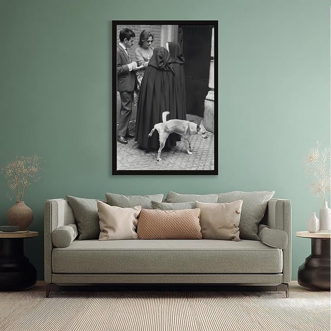 UXCBIA Dog Pees on Nun, Black And White, Vintage Funny Photo Humor Poster Canvas Poster Wall Art Decor Print Picture Paintings for Living Room Bedroom Decoration Black Frame 24x36in(60x90cm) - Image 5