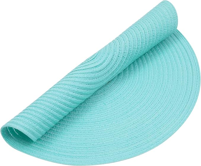 SHACOS Round Placemats Set of 4 Washable 15 inch Round Table Mats Cotton Polyester Woven Braided Place Mats for Dining Table Wedding Party Decor (Aqua, 4) - Image 6